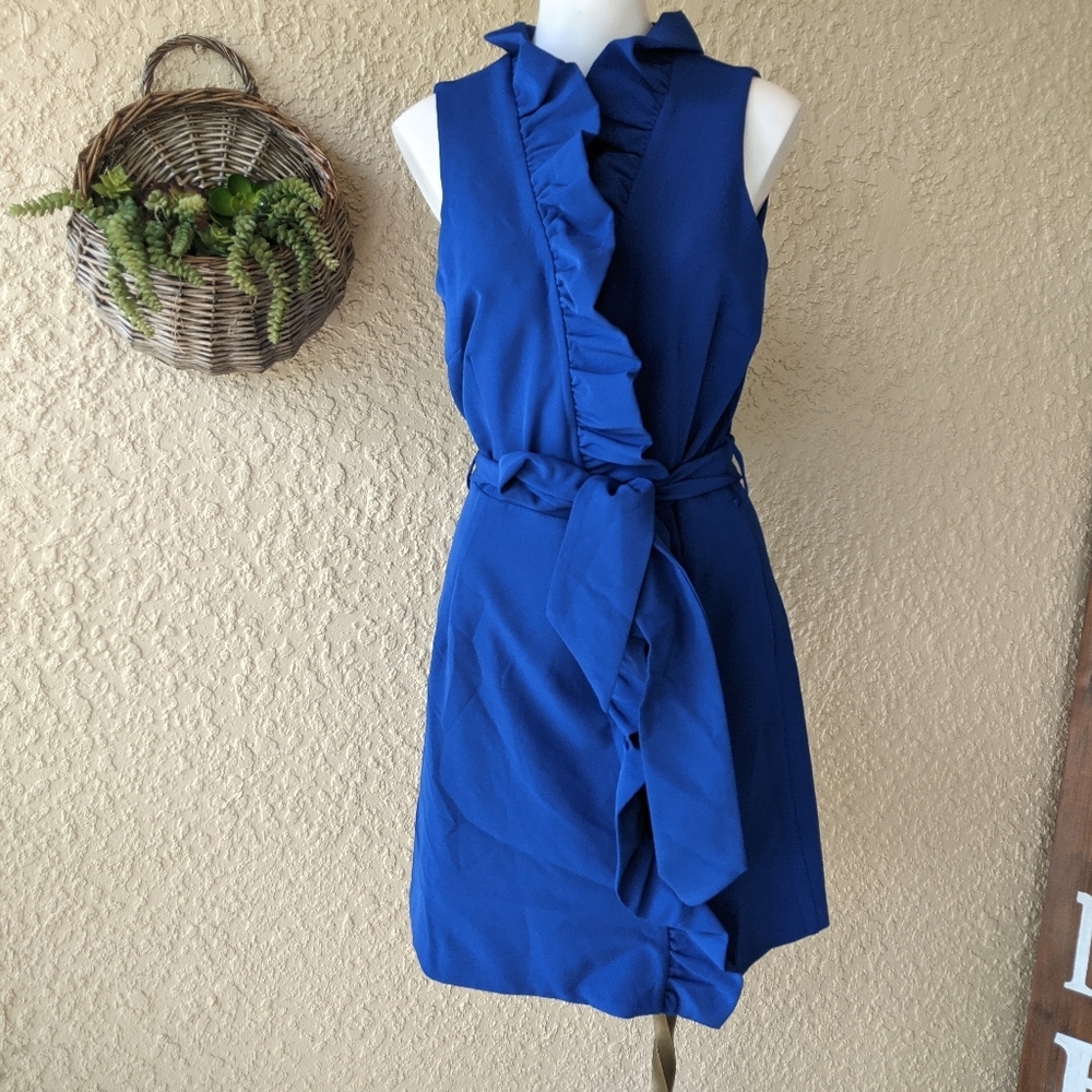 Millysleeveless Stretch-Poplin Ruffle-Front Wrap D